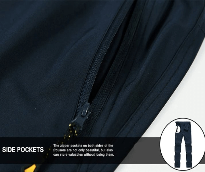 Close-up of side pocket on waterproof quick dry breathable women's pants showing zipper detail.